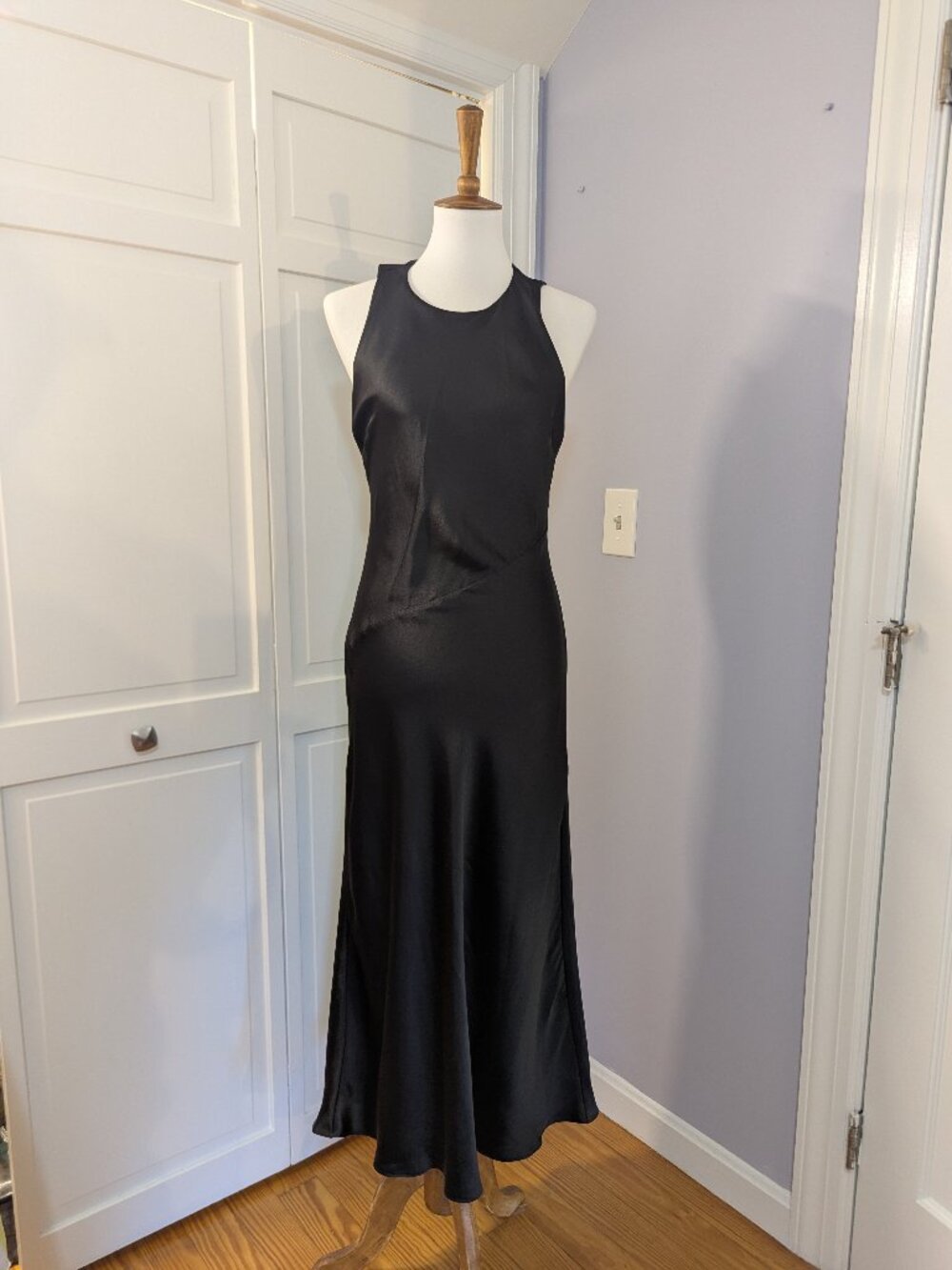 Express Satin Look High Neck Sleeveless Maxi Slip Dress Keyhole Back